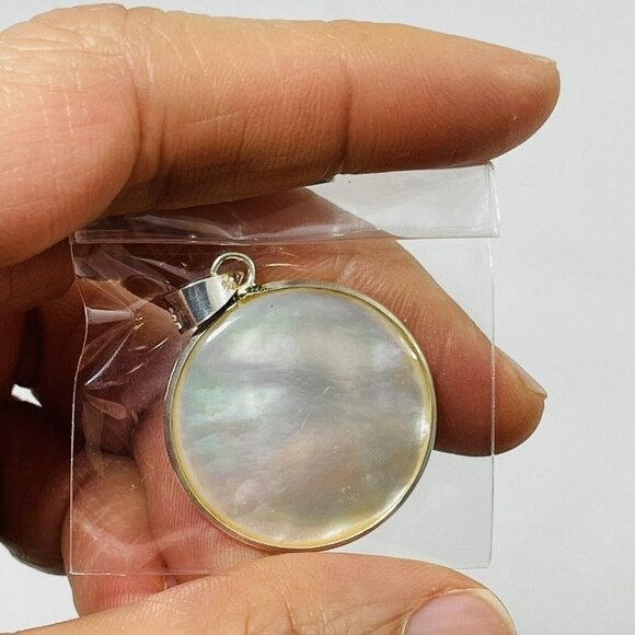 White Pearl Pendant 925 Silver Shell Solid Round Big Statement Nature Hippie Art - Picture 4 of 9